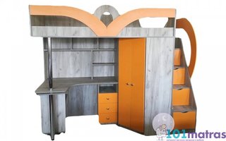 Кровать чердак кл-6 с рабочей зоной, угловым шкафом и лестницей комодом